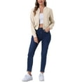 thumbnail image 2 of INSPIRE CHIC Women's Jacket Faux Suede Cropped Coat Stand Collar Zip Up Biker Moto Bomber Jackets S Beige, 2 of 6