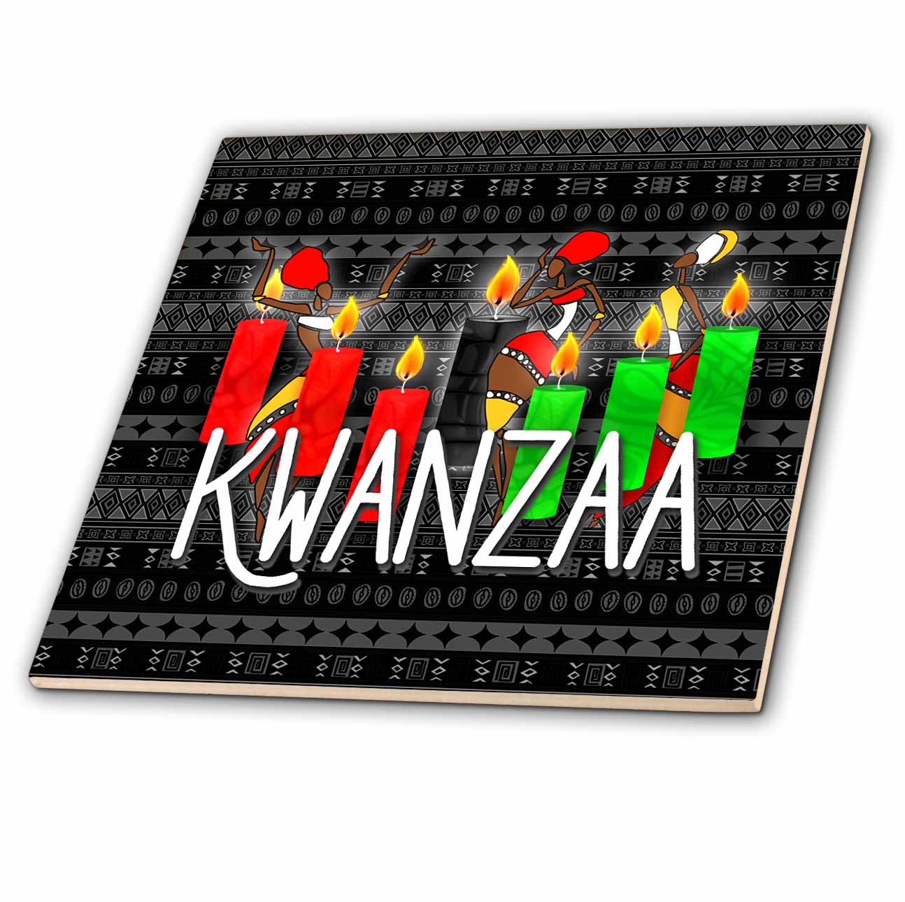 Kwanzaa African American Dancers and Kinara Candles 4 Inch Ceramic Tile