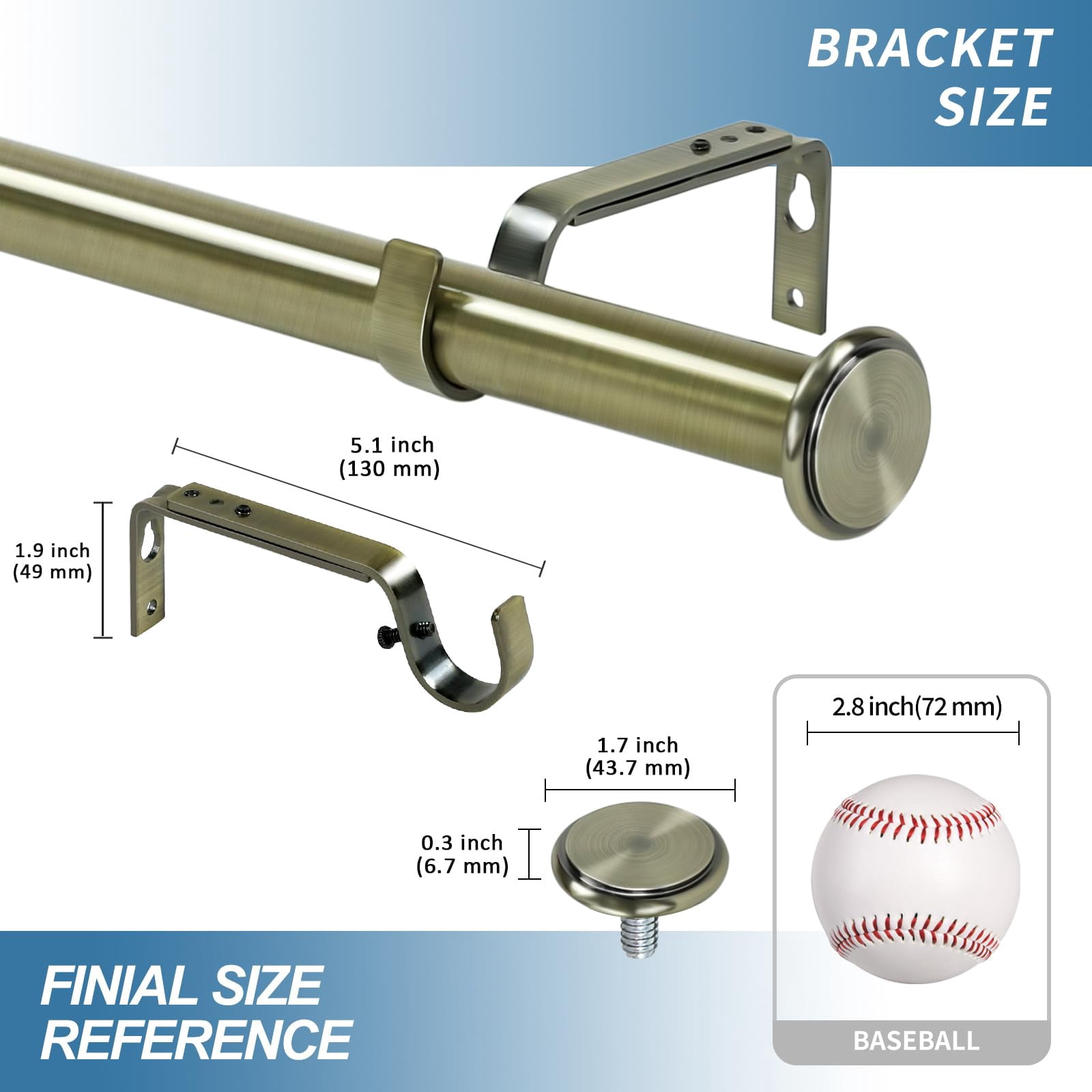 Urbanest 1" Adjustable Curtain Rod Set with Cap Finial Metal Window Drapery Rod, Modern Minimalist Design