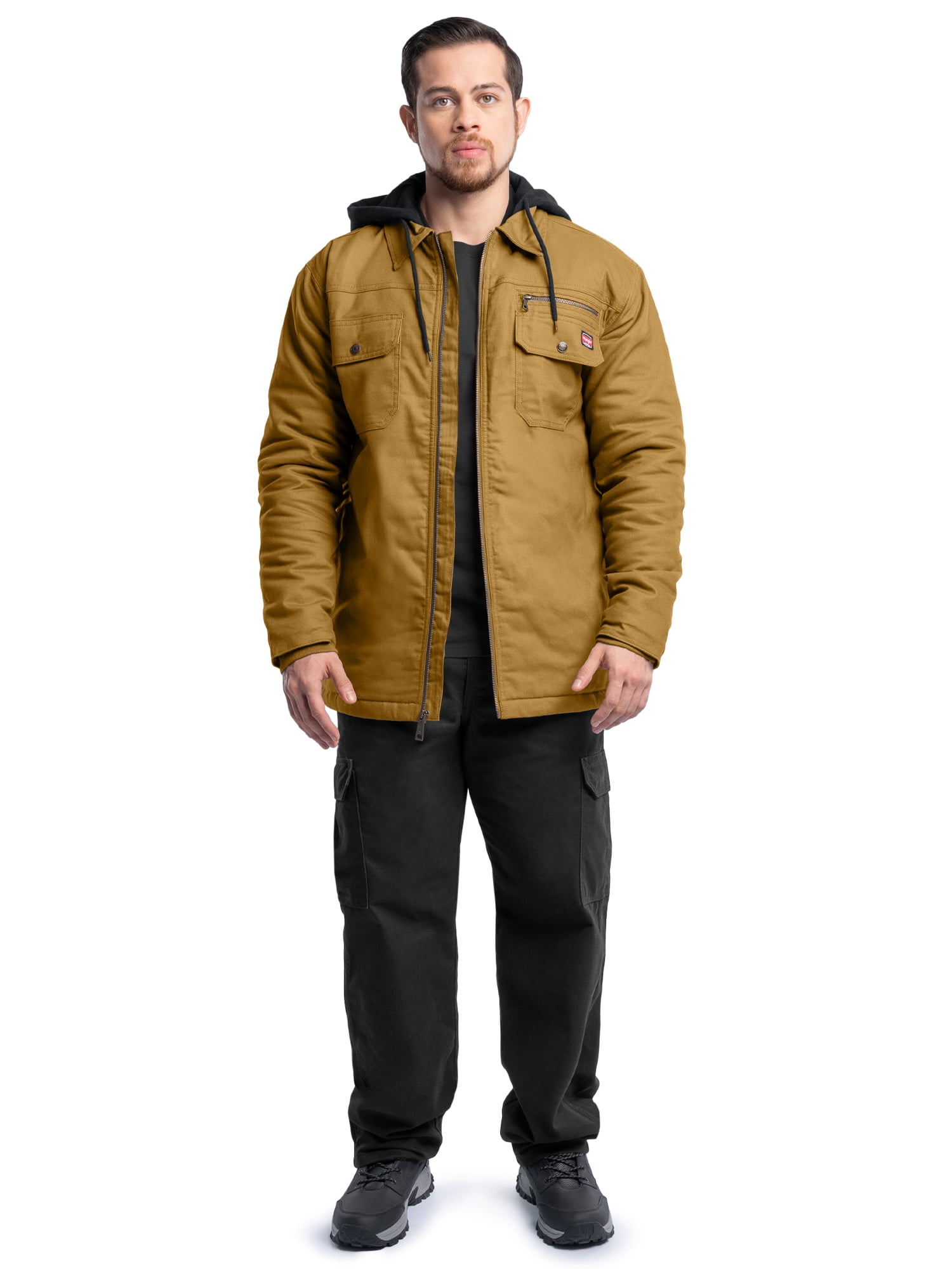 Wrangler Workwear Men's Quilted Lined Work Shirt Jacket with Hood, Size S-5XL (Men's and Big Men's)