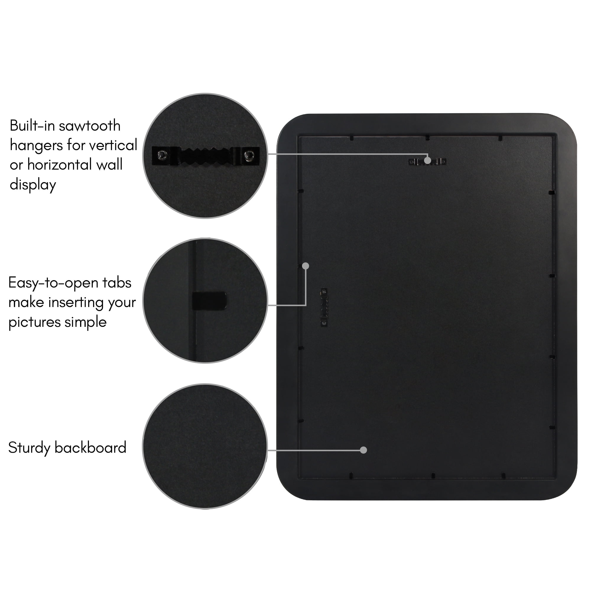 Americanflat 12x16 Picture Frame with Shatter-Resistant Glass Round Corner Molding Mod Collection - Black