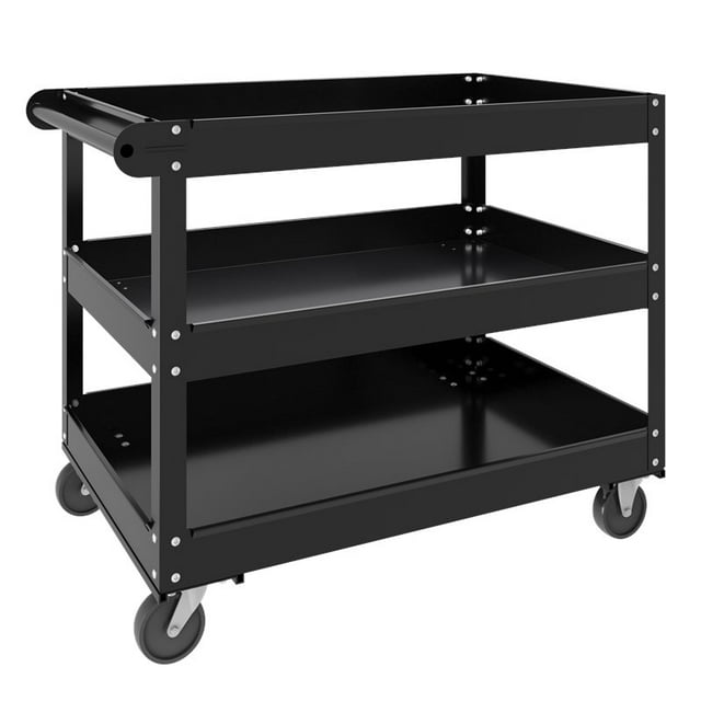 Hirsh 3 Shelf RTA Metal Utility Cart 30" D x 16" W x 32" H in Black