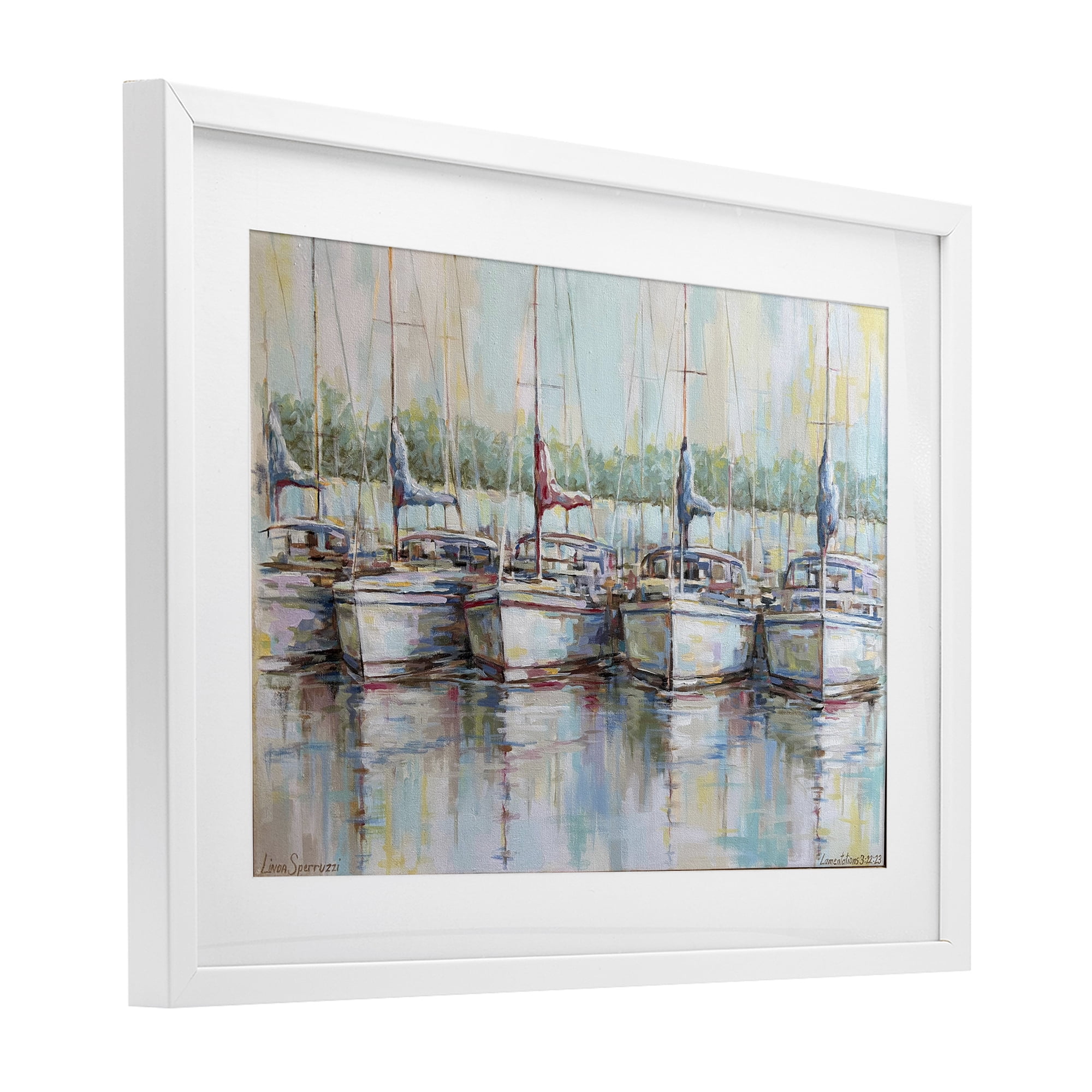 Stupell Industries Morning At The Marina White Framed Print Under Glass, design by Linda Sperruzzi