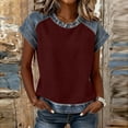 thumbnail image 4 of BUIGTTKLOP Summer Tops for Women Denim Patchwork Short Sleeve Shirts Crewneck T Shirts Trendy Clothes 2026, 4 of 6
