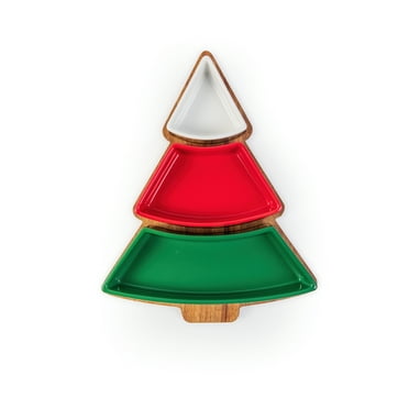 Holiday Time Acacia Wood Christmas Tree Charcuterie Tray with Ceramic Bowls, 12.76 x 10.2 x 2.05 in