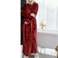 thumbnail image 4 of Defitshape Women's Plush Long Robe Soft Cozy Long Sleeve Full Length Fuzzy Fleece Bathrobe Spa Hot Tub Hotel Bath Belted Winter Fluffy Maternity Warm Kimono Pocket Burgundy Large, 4 of 5