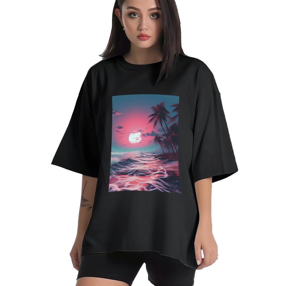 Plus Size Shirt for Women Black Tops for Women Short Sleeves Shirt for Women Vintage Landscape T Shirt Crewneck Shirt for Women XS