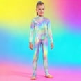 thumbnail image 2 of QATAINLAV Kids Shiny Mock Neck Long Sleeve Jumpsuits Zipper Back One Piece Bodysuit Mardi Gras Outfits Multicolor, 2 of 7