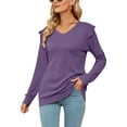 thumbnail image 1 of MAWCLOS Femmes Ample V Cou Tee Loungewear Couleur Unie Tunique Blouse Violet S, 1 of 3