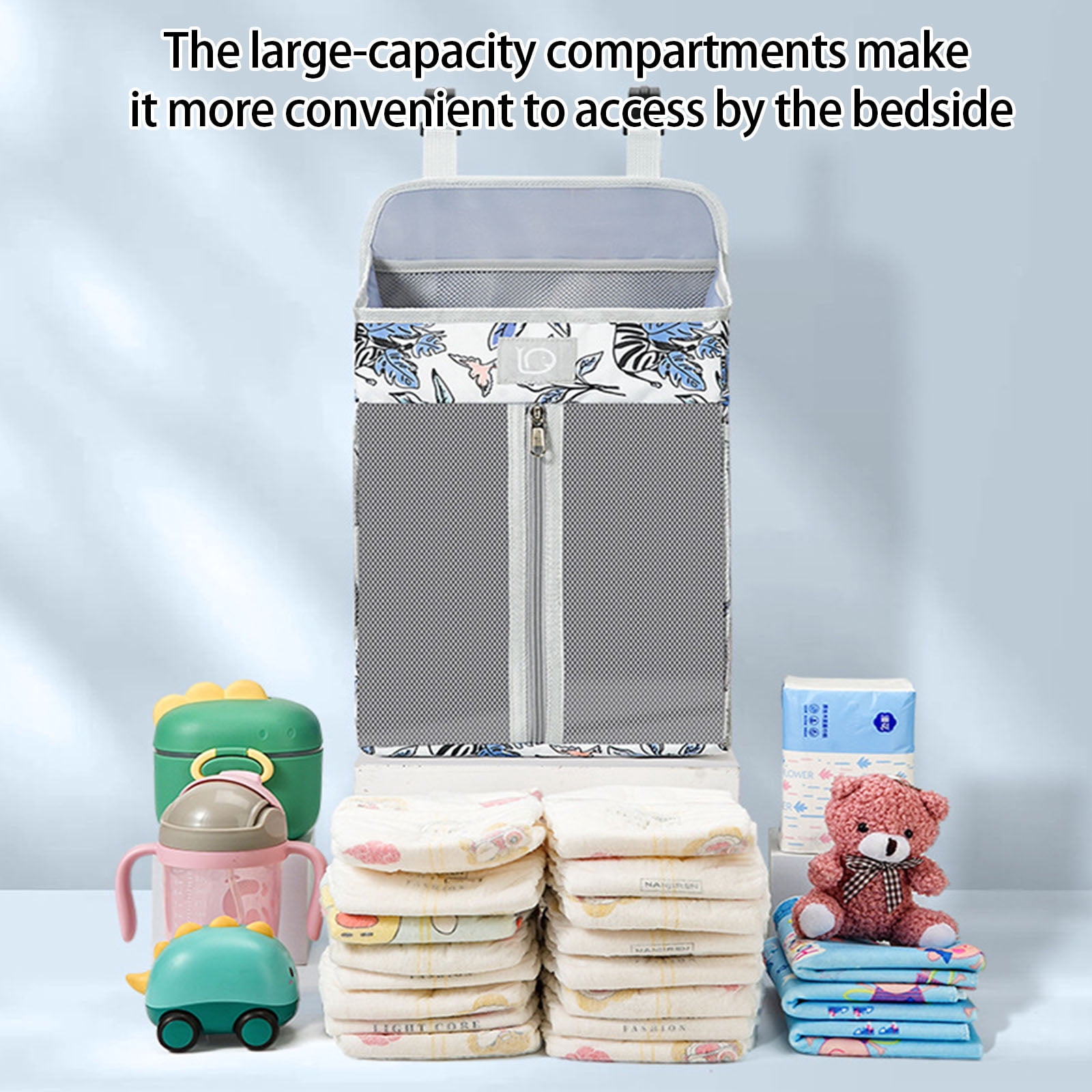 Baby Accessory Bag for Nursery Bedsides Storage Water Resistant Oxford Cloth Organizers With Side Pocket