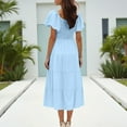 thumbnail image 5 of PiGOGI Women's Puff Sleeve Dress Long Solid Color Loose Fit Casual Summer Maxi Dress Light Blue S, 5 of 7