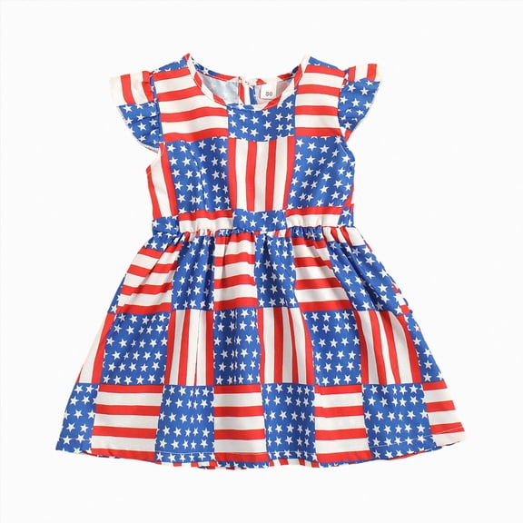 CAUYDY Baby Girls 4th of July Clothes 1T 2T 3T 4T 5T 6T Toddler Outfits Stars Stripes Sleeveless Dresses Kids Independent's Day Suits (Sizes 6-12 Months,Red)