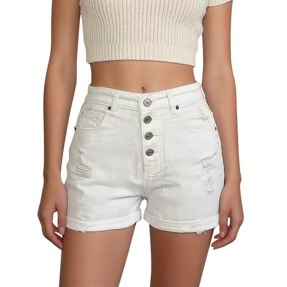 Summer Womens Shorts Fashion Shorts For Women High Waisted Distressed White Denim With Button Fly Pants For Women