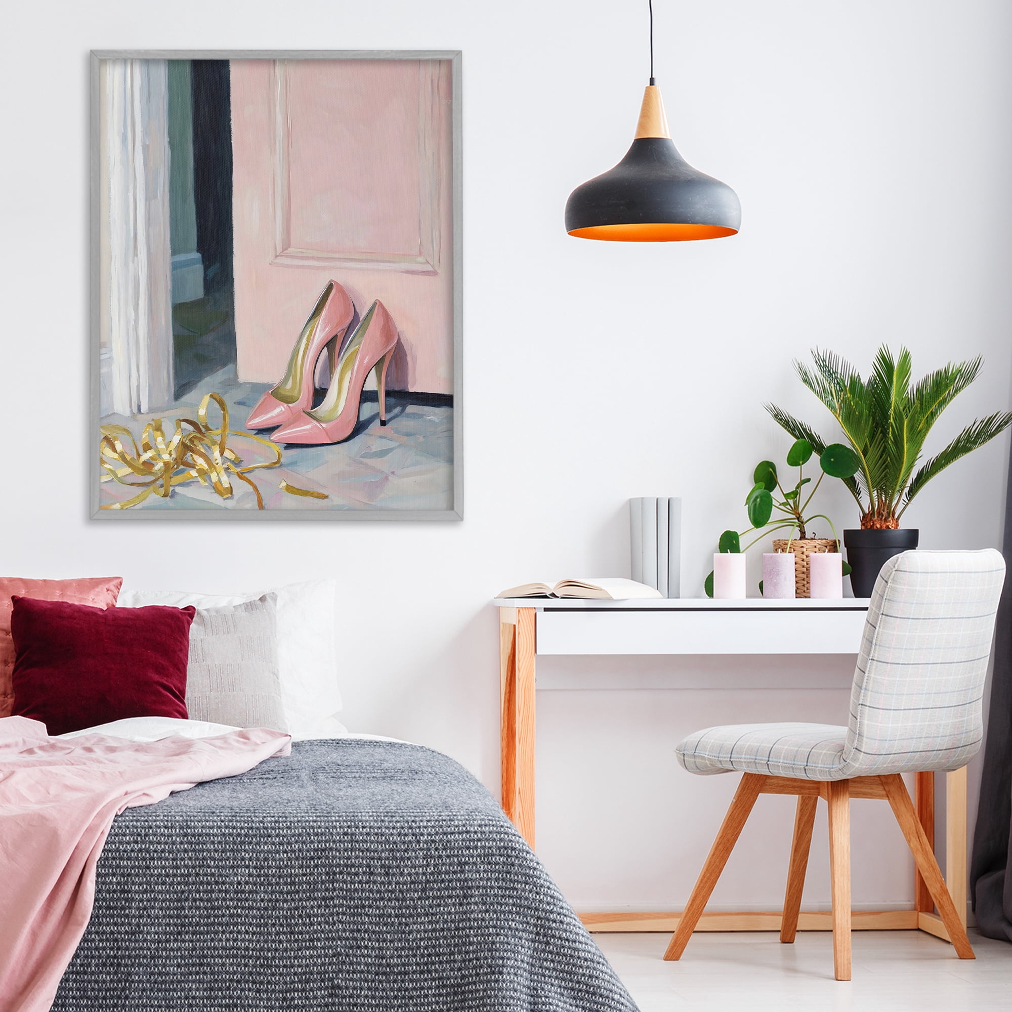 Stupell Industries Pink High Heels & Tinsel Gray Framed Giclee Art, design by The Prints Vibe