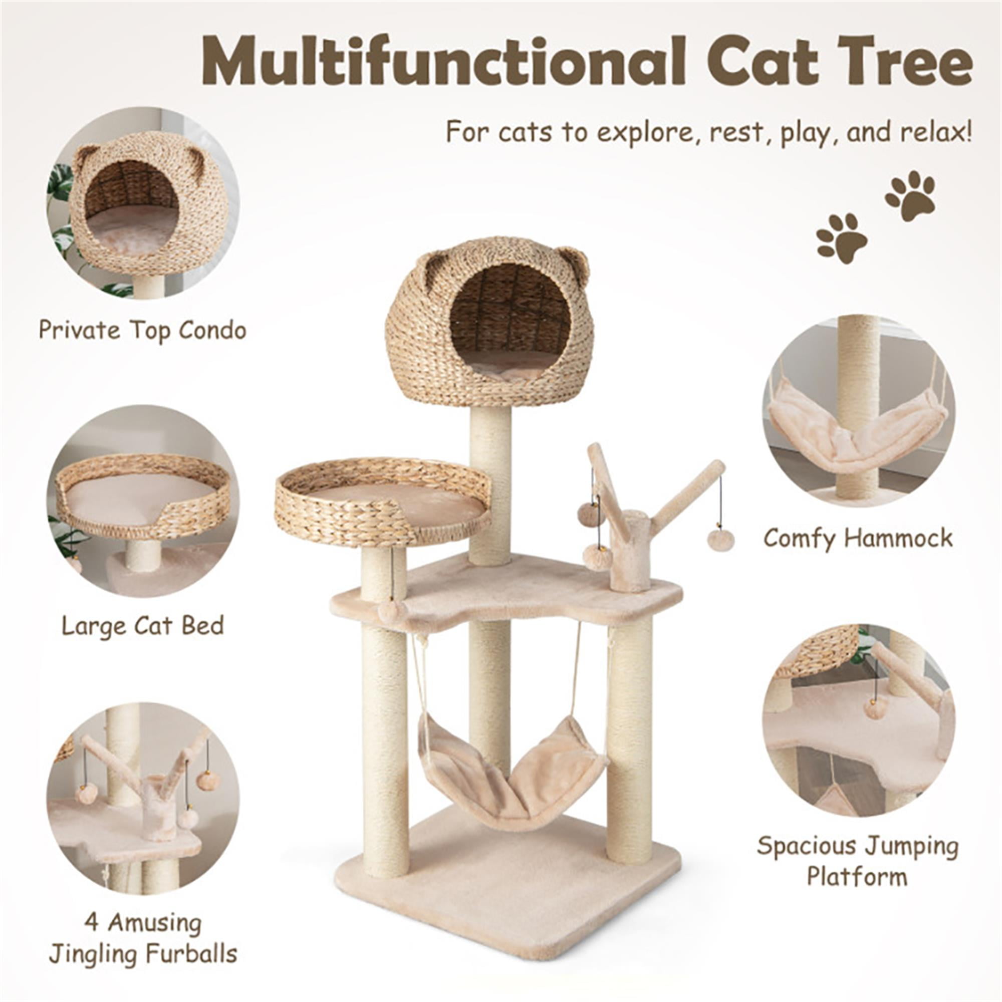 resenkos 48" Multi-level Cat Tree Tower with Hammock for Indoor Cats, Featuring with Cat Condo for Kittens and Cats, Beige