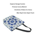 thumbnail image 3 of Open Top Canvas Tote Bag with Zipper Reusable Shopping Bag 13.5x15" Roomy Carryall Blue and White Batik Pattern, 3 of 9