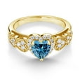 thumbnail image 3 of Gem Stone King 18K Yellow Gold Plated Silver Persian Blue Moissanite and White Moissanite Halo Ring for Women | 0.98 Cttw | Heart Shape 6MM | Gemstone Birthstone | Size 8, 3 of 4