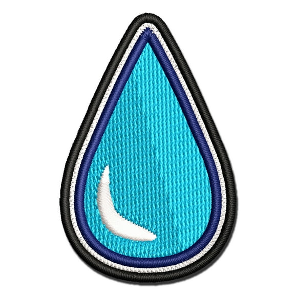 Hydrate Tracker Water Drop Outline Applique Multi-Color Embroidered Iron-On Patch - 2.5 Inch Small