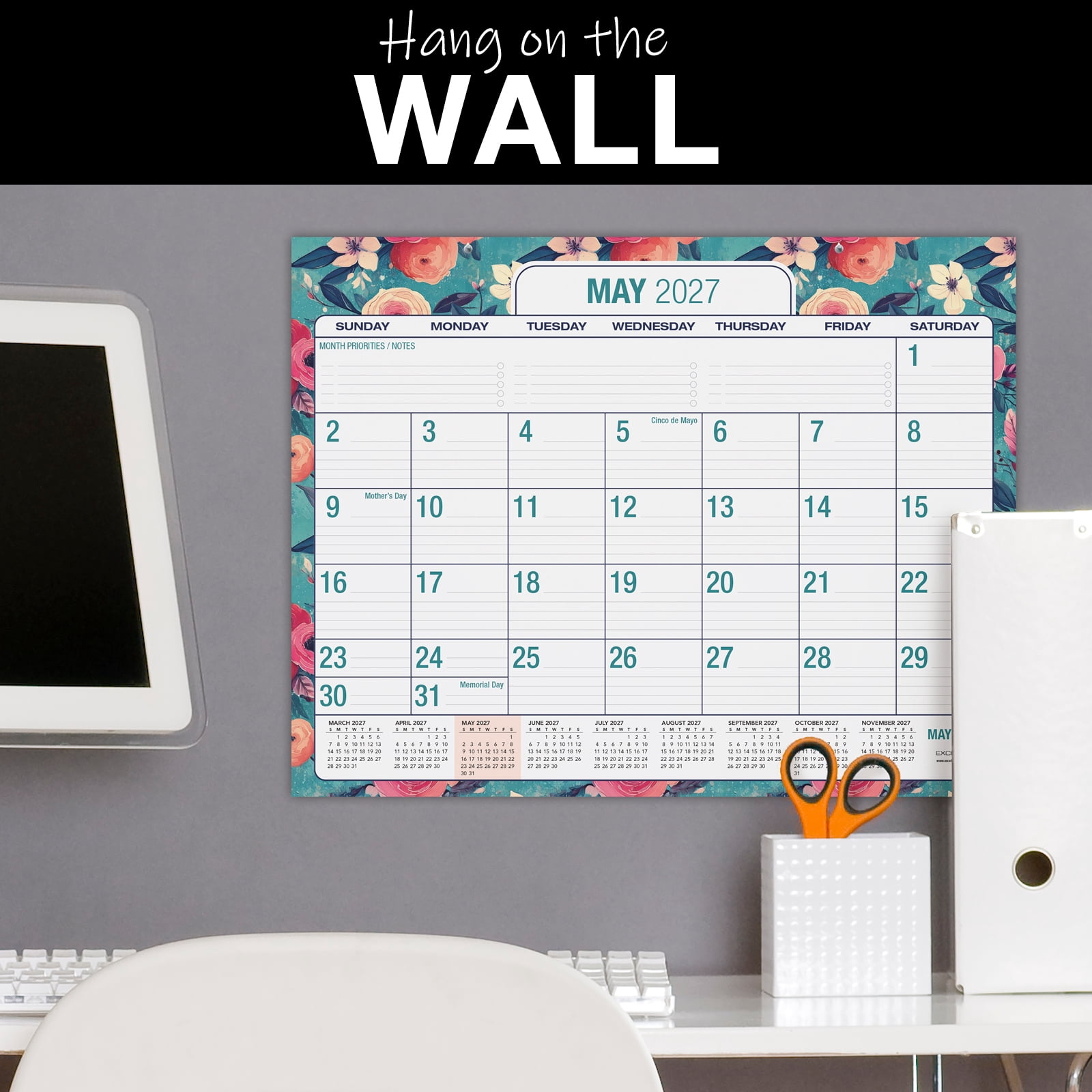 Excello Brands Desk Pad AY 2026-2027 - 22"x17" (Teal Floral)