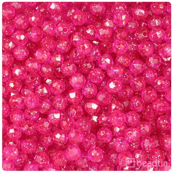 BeadTin Bright Pink Sparkle 6mm Faceted Round Craft Beads (600pcs)