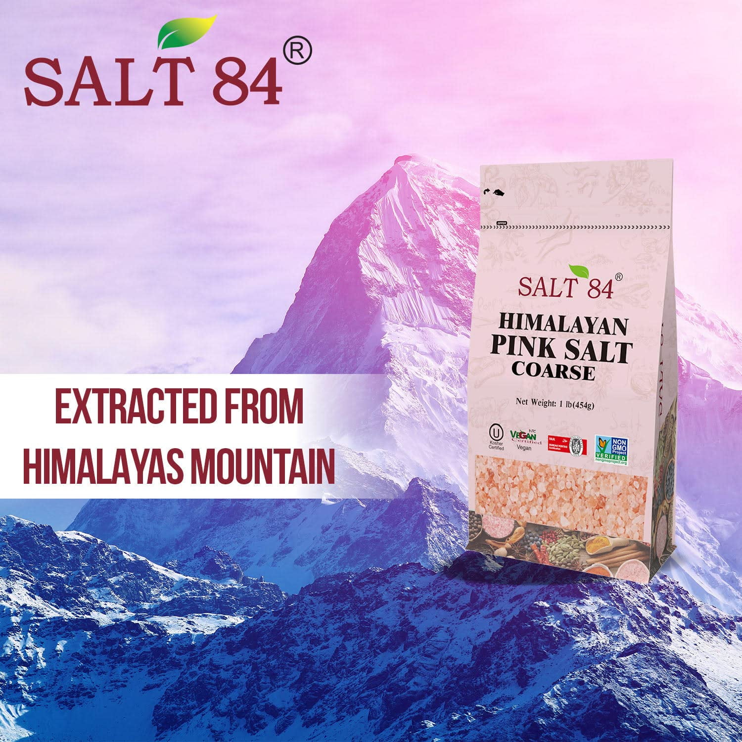 Salt 84 100% Natural Pink Salt Coarse Grains Bag, 1 lbs