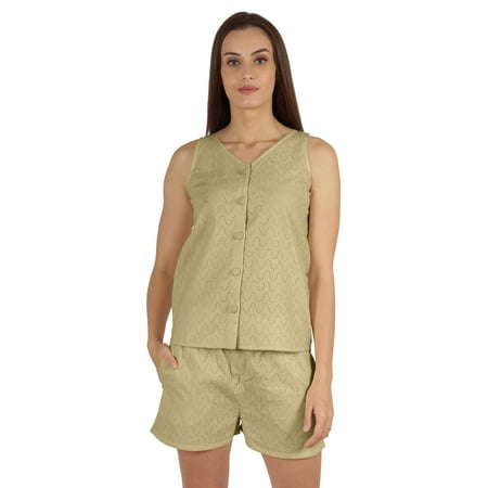 

Bimba Solid 2 Pcs Nightwear Set For Women Sleeveless Shirt & Short Sleepwear
