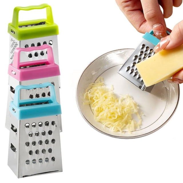 Mini rallador de queso, trituradora de alimentos de cocina de acero inoxidable de 4 lados con mango, 2 uds.