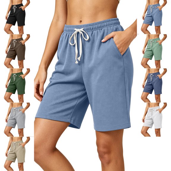 Women's Sweat Shorts Bermuda Drawstring Elastic Waist Lightweight Breathable Shorts with Pockets Athletic Casual Loose Outdoor Activities Short Pants