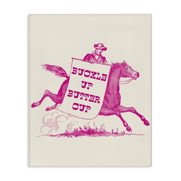 Stupell Industries Buckle Up Buttercup Cowboy Animals Painting Wrapped Canvas Art Print Wall Art, 16 x 20