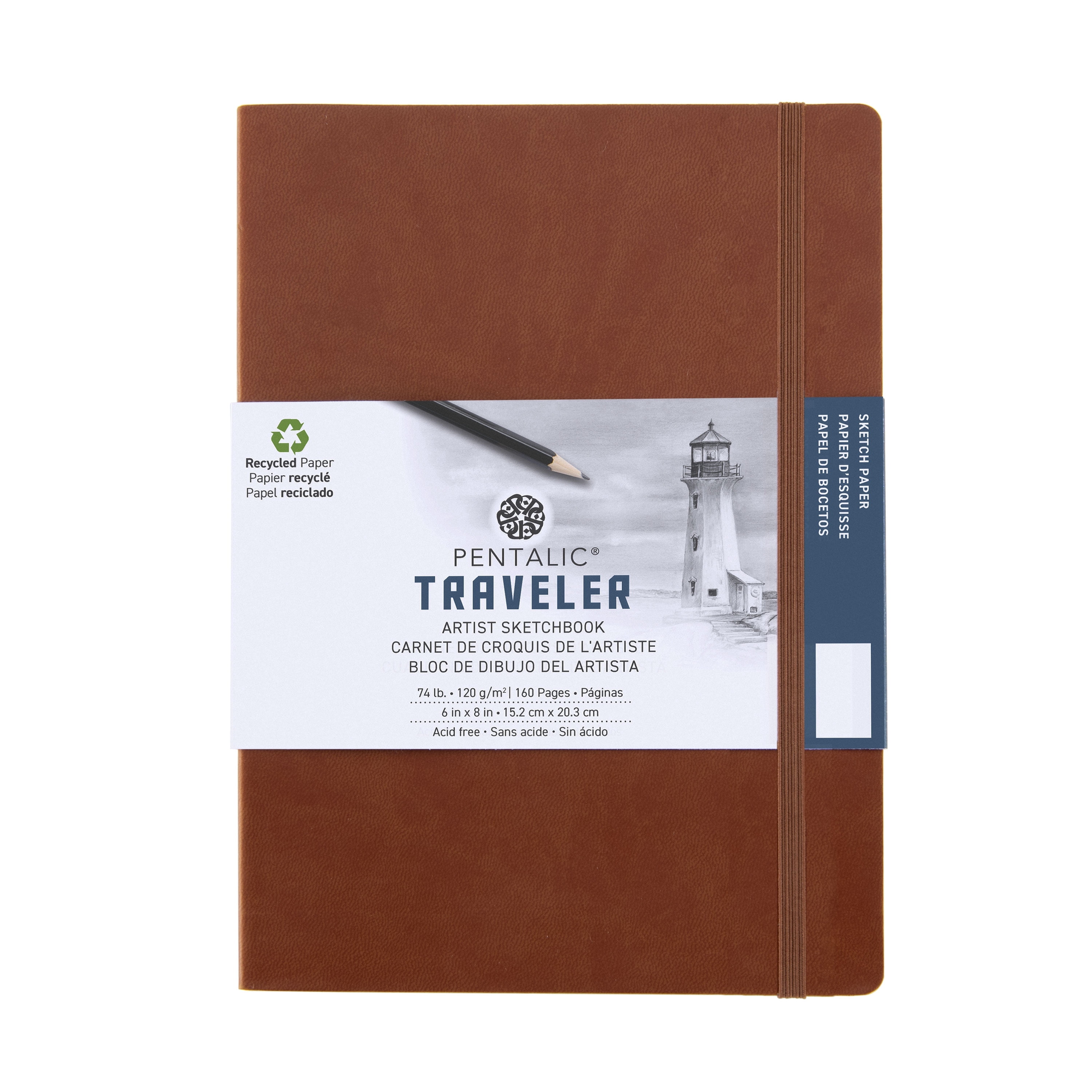(4 pack) Pentalic Traveler - 6"x 8" Drawing Pocket Artist Drawing Journal Brown Cover, 160 Pages, 74 lb. Paper