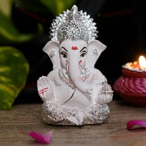 TIED RIBBONS Ganesha Idol for Car Dashboard Hindu God Idol Figurine - Silver Plated Baby Ganesha Statue for Home Decorations Pooja Mandir Temple Indian Decor Gifts Items (8.5 x 5.1 cm)
