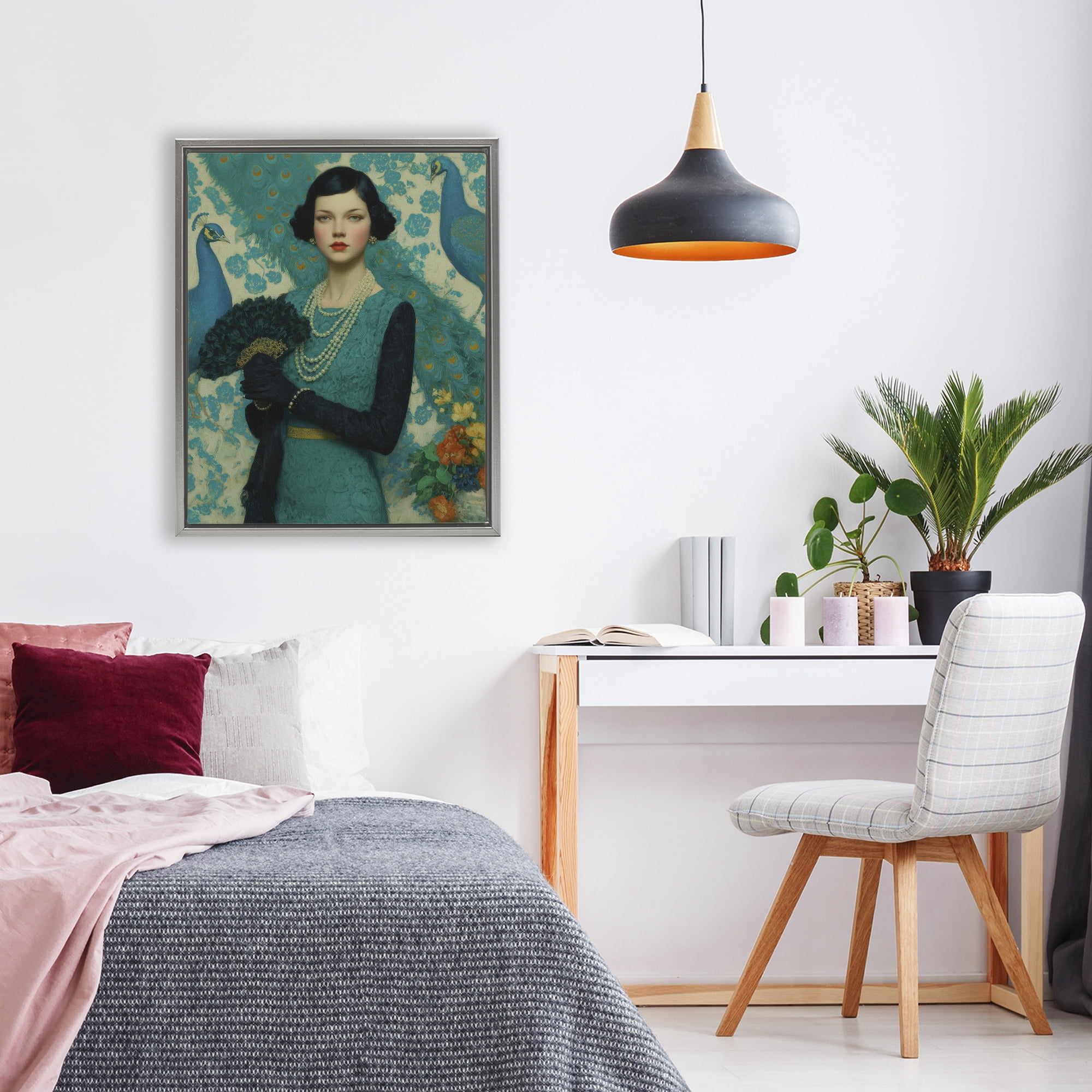 Stupell Industries Vintage Peacock Poise Gray Framed Floater Canvas Wall Art, design by A Barefoot Stylist