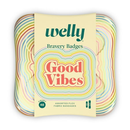 Welly Bravery Badges, Assorted Flex Fabric Bandages, Good Vibes, 48 Ct