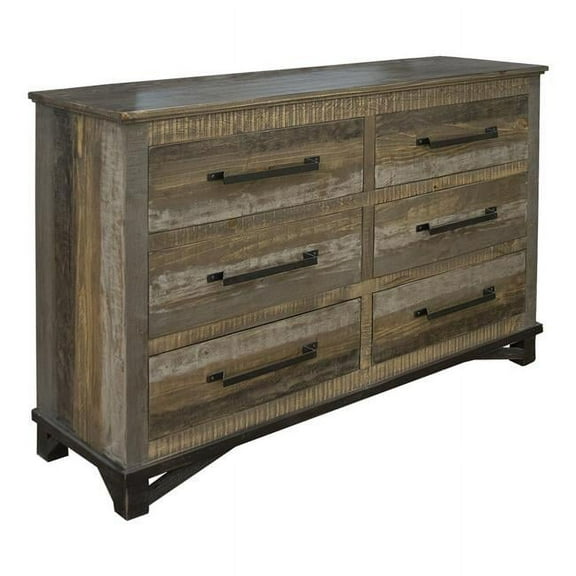 62 in. Brown Solid Wood Six Drawer Double Dresser