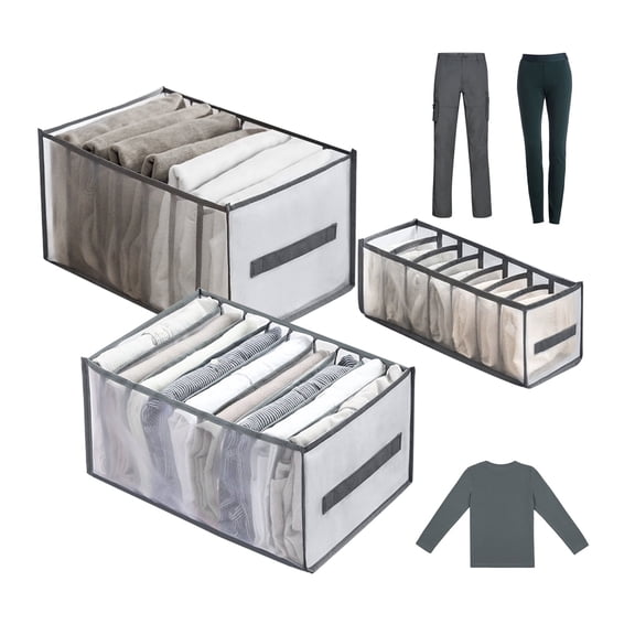 3PCS Washable Wardrobe Clothes Organizer, 7 Grids Foldable Visible Clothes Drawer, Mesh Separation Box for T-shirt Legging Skirts Jeans