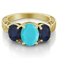 thumbnail image 2 of Gem Stone King 3.50 Ct Oval Green Turquoise Blue Sapphire 18K Yellow Gold Plated Silver Ring (Size 8), 2 of 3
