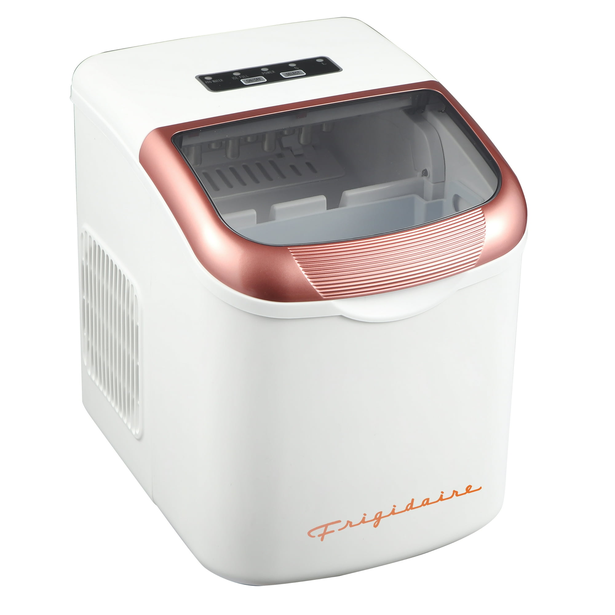 Frigidaire 26 Lbs. Retro Countertop Ice Maker, Bullet Shaped Ice, White/Rose Gold