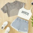 thumbnail image 2 of MEZZALL Girls Outfits 3 Piece Set Cute Letter Print Sleeveless Tops Mesh Short Sleeve Tee And Shorts Summer Casual Outfits For Toddler Kids Comfort Clothing, 2 of 3