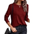 thumbnail image 3 of DYMADE Womens Spring Autumn Leisure Spliced Long Sleeve Round Neck Solid Pullover Basic T-Shirt Tops, 3 of 4