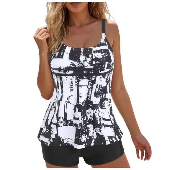 BOBOGOJP 2026 Tankini Swimsuits for Women, Two Piece Bathing Suits with Shorts, Modest Tank Top Swim Dress Black for Size 3XL