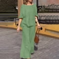 thumbnail image 5 of Bosfbaoi Two Piece Sets for Women Linen Blend Relaxed Fit Outfit Set Short-sleeved Top Wide Leg Pants Vacation Matching Set Summer Outfits, 5 of 7