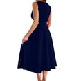 thumbnail image 4 of Miluxas Women's Cocktail Party Evening Dress Wrap V Neck Sleeveless Midi Dress Ruched High Waist A Line Solid Color Swing Dress Wedding Guest Gown Navy, 4 of 5