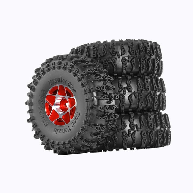 HILABEE 4 Pieces 1/18 1/24 RC Tires Rally Tyres for SCX24 Fcx24 RC Hobby Car DIY Red
