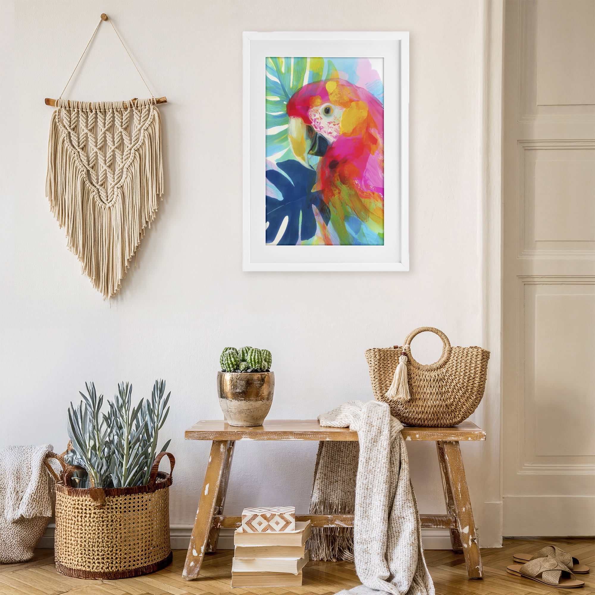 Stupell Industries Scarlet Macaw in Paradise White Framed Print Under Glass, design by Chromatic Storm Studio