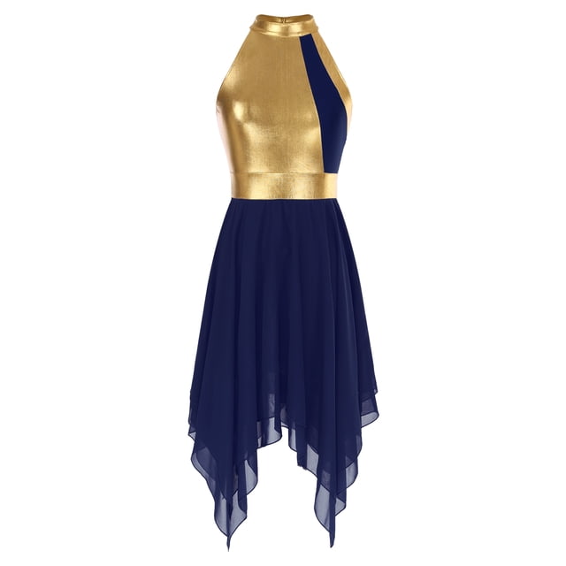 Nyeemya Robe de Danse Sans Manches Ourlet Asymétrique Prière Danse Lyrique Tunique Bleu Marine TTG