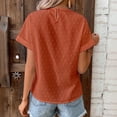 thumbnail image 4 of XPMWRP Women's Casual Lace Crochet Crew Neck Cuffed Short Sleeve Blouses Summer Loose Chiffon Tops Elegant Dot Shirts Orange XXL, 4 of 7