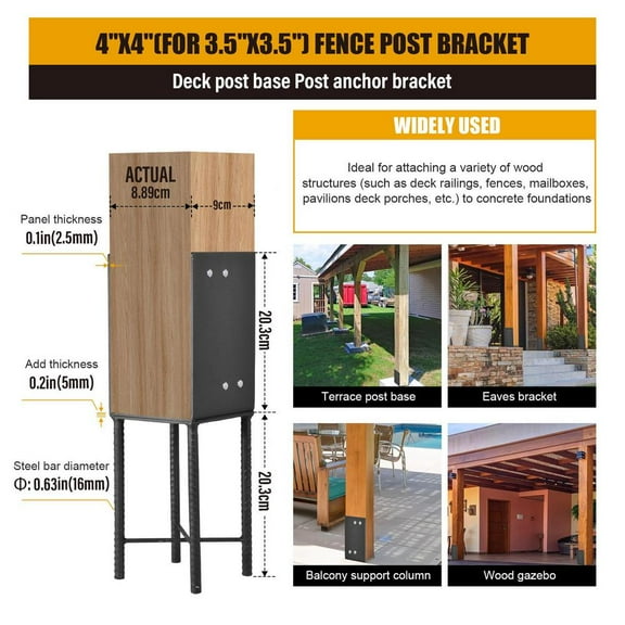 Kagrote Deck Post Base 4-Pack, Heavy Duty Galvanized U Bracket, 4x4 & 6x6 Inch Railing Supports for Wooden Columns
