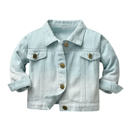 KPOPLK Toddler Baby Girls Jacket Bow Print Jean Jacket Lapel Button Down Denim Shirt Coat Outerwear Spring Clothes(7-8 Years Light Green)