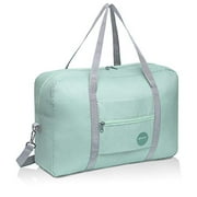 Wandf Foldable Travel Duffel Bag Luggage Sports Gym Water Resistant Nylon (D-Mint Green with Strap)