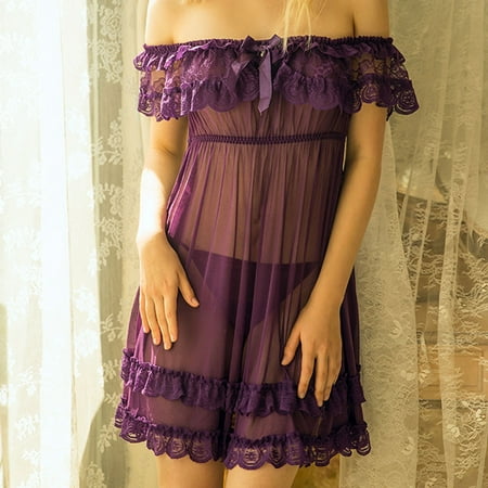 GZWYHT Nightgowns for Women Clearance Women S Sleepwear Women s Short Sleeve Lace Satin Vintage Nightdress Pajamas Nightwear Sleepwear Lingerie for Women Babydoll Lingerie  Purple M